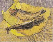 Vincent Van Gogh Still Life with smoked herrings on yellow paper Spain oil painting artist